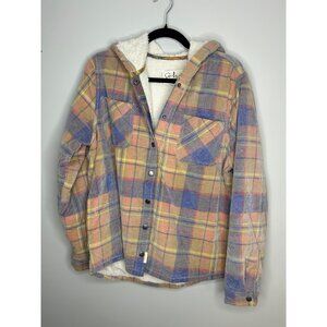 SOHO Threads Corduroy jacket women's Large Sherpa Lined hooded button up jacket